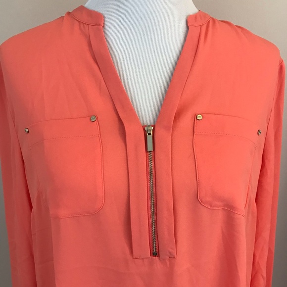 The Limited Two Pocket Zip Front Blouse - Coral -L - Picture 4 of 7